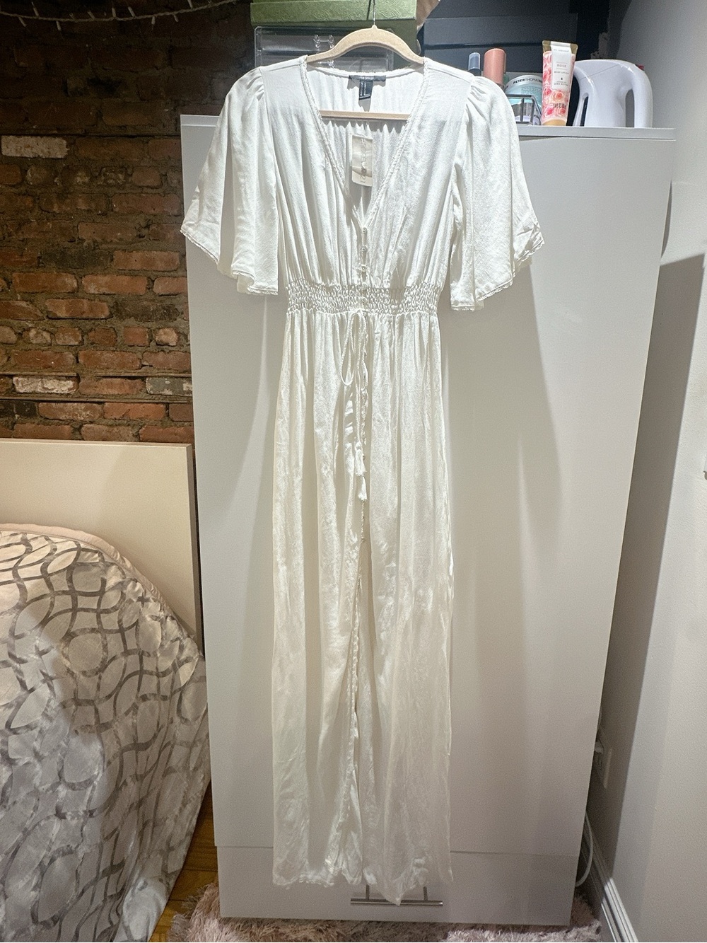 NWT White Boho Maxi Dress Bell Sleeve Cottagecore Beach Vacation Flowy Resort - Picture 6 of 10